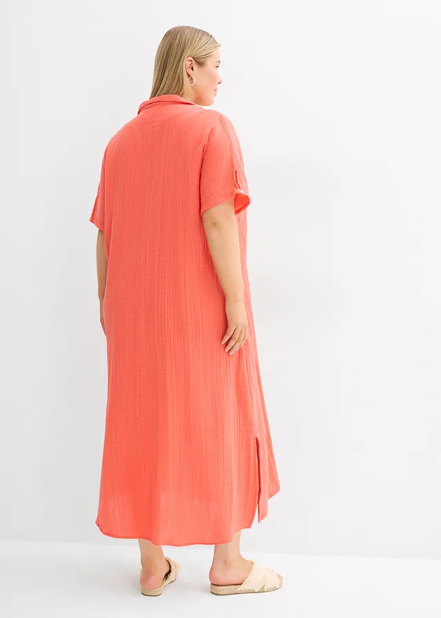 Kaftan jurk van zachte mousseline, Kleur: lichtzalm