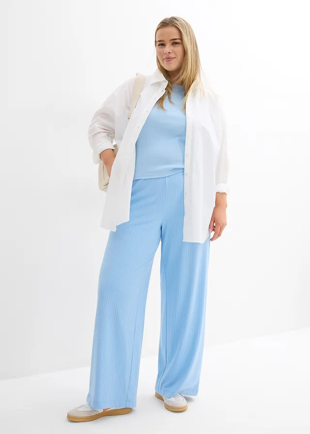 Pantalon palazzo à taille élastiquée, Couleur: bleu clair