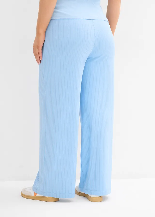 Pantalon palazzo à taille élastiquée, Couleur: bleu clair