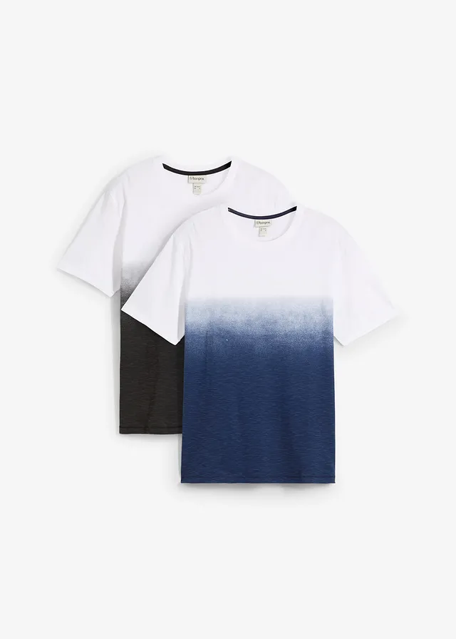 Lot de 2 T-shirts 100% coton • bleu foncé+noir • Boutique bonprix