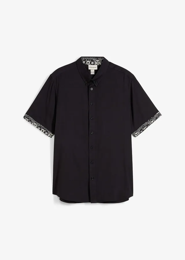 Overhemd met korte mouwen, slim fit, Kleur: zwart