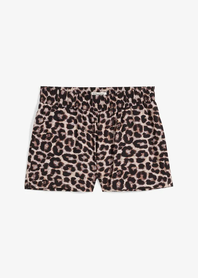 Short met een elastische band, Kleur: beige luipaardprint