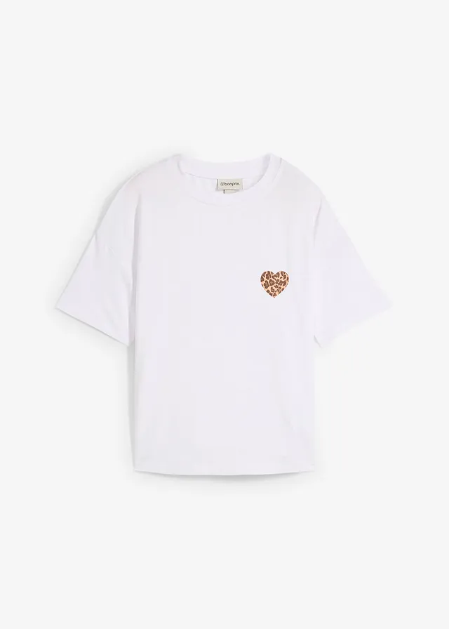 T-shirt raccourci à épaules descendues, Couleur: blanc/beige