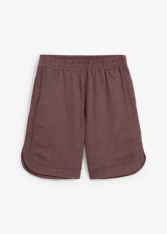 Short large en tissu sweat, Couleur: acajou foncé chiné