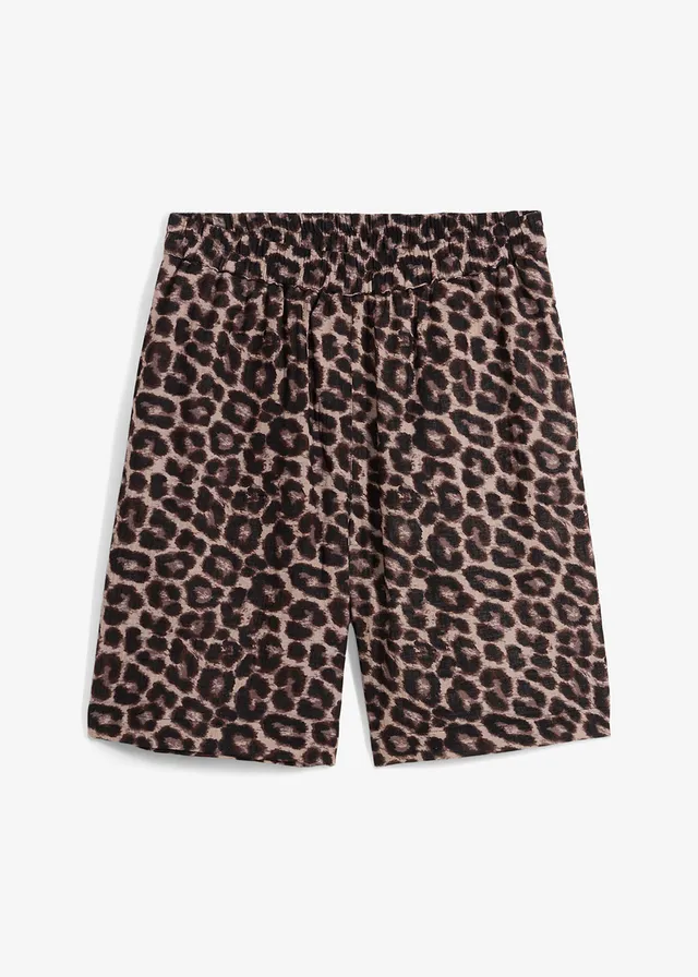 Wijde short van mousseline, Kleur: beige luipaardprint