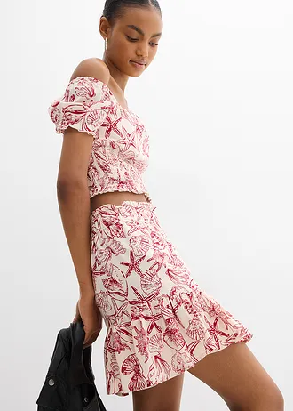 Minirok van katoen • crèmewit-chilirood gedessineerd • bonprix online shop