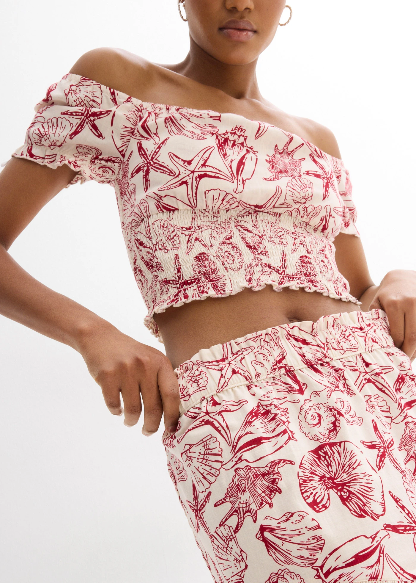 Minirok van katoen • crèmewit-chilirood gedessineerd • bonprix online shop