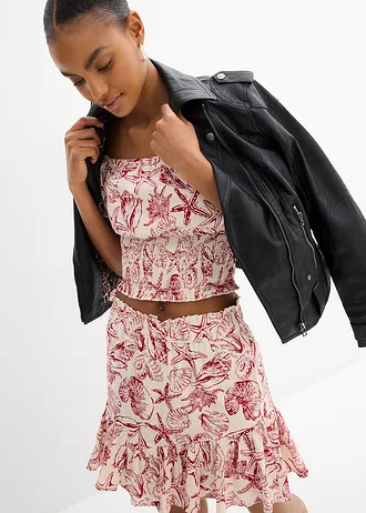 Minirok van katoen • crèmewit-chilirood gedessineerd • bonprix online shop