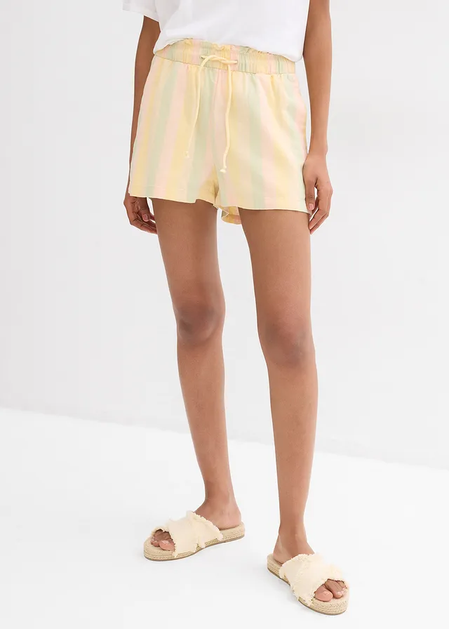 Short léger avec du lin, Couleur: naturel rayé verticalement