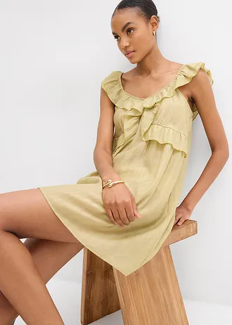 Mini jurk met volants • olijfkaki • bonprix online shop