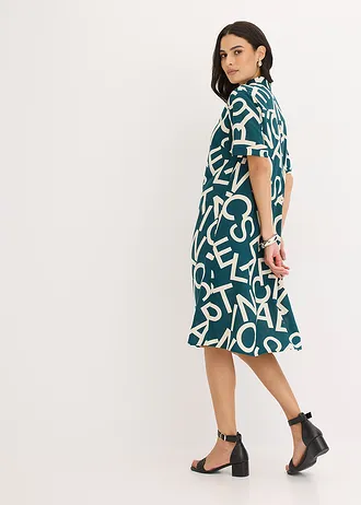 Šaty ze splývavé viskózy • zelený pepř-šedobéžová s grafickým potiskem • bonprix obchod