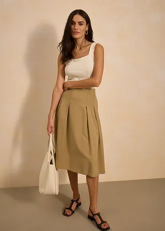 Skládaná sukně z měkké viskózové směsi • khaki hnědá • bonprix obchod