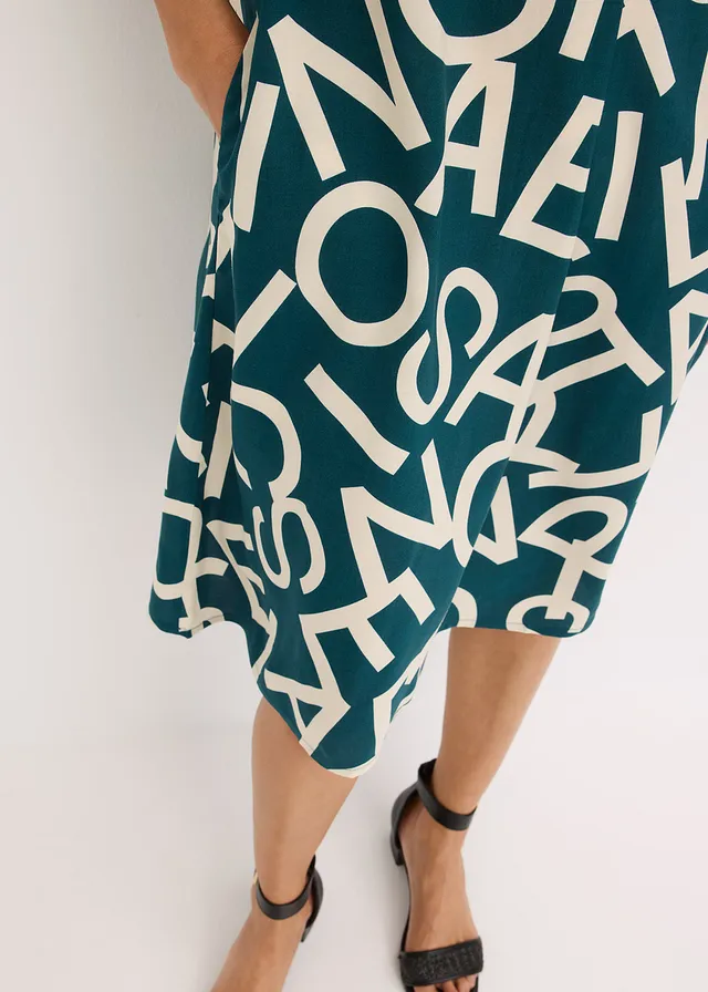 Robe en viscose fluide • vert poivre/beige galet graphique • product-page.page-title-suffix