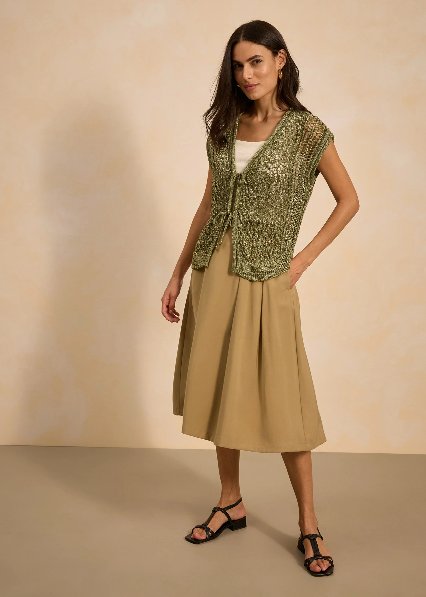 Skládaná sukně z měkké viskózové směsi • khaki hnědá • bonprix obchod