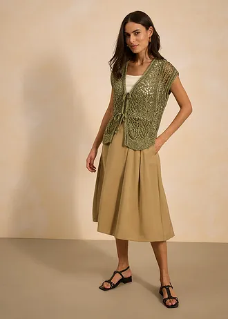 Skládaná sukně z měkké viskózové směsi • khaki hnědá • bonprix obchod