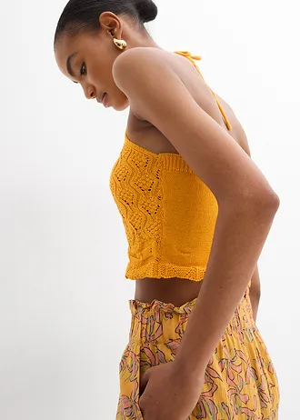 Pletený top s ramínkem kolem krku • žlutooranžová • bonprix obchod