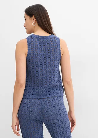 Gilet sans manches en maille ajourée, Couleur: indigo
