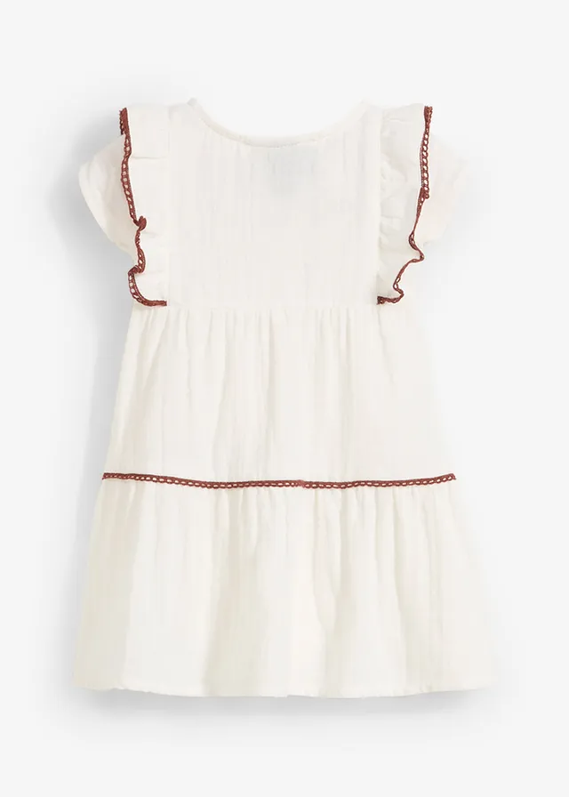 Robe bébé en gaze 100% coton, Couleur: beige naturel/marron acajou