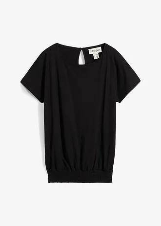 T-shirt en fil flammé avec base smockée, Couleur: noir