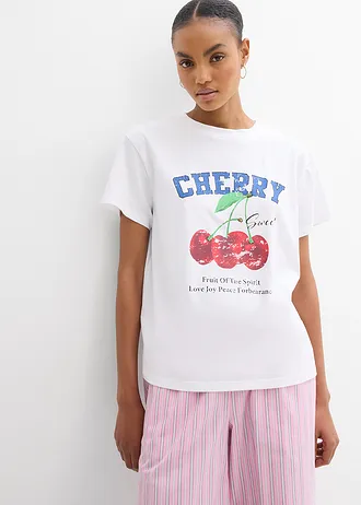 Tricou 100% din bumbac organic, cu imprimeu • alb cu imprimeu • magazin bonprix