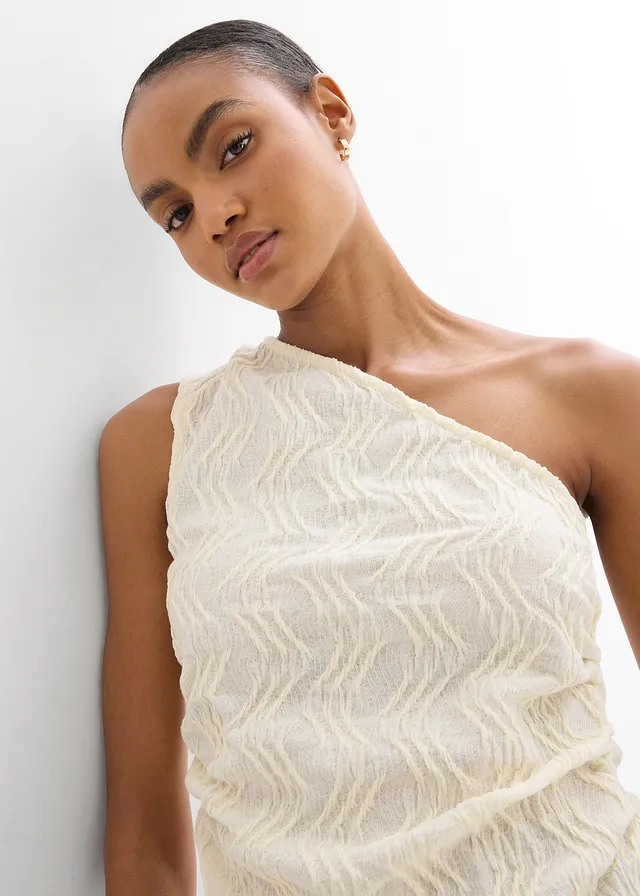 One shoulder top van gestructueerd materiaal • crèmewit • product-page.page-title-suffix