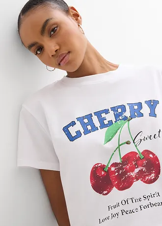 Tricou 100% din bumbac organic, cu imprimeu • alb cu imprimeu • magazin bonprix