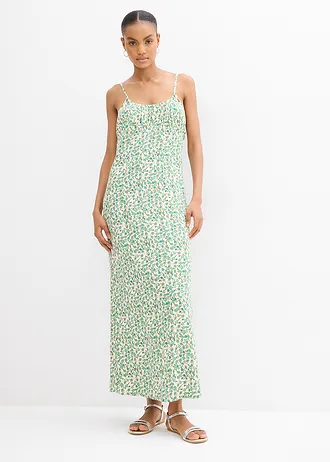 Šaty na ramínka, ze splývavé viskózy • břečťanově zeleno-krémově bílá • bonprix obchod