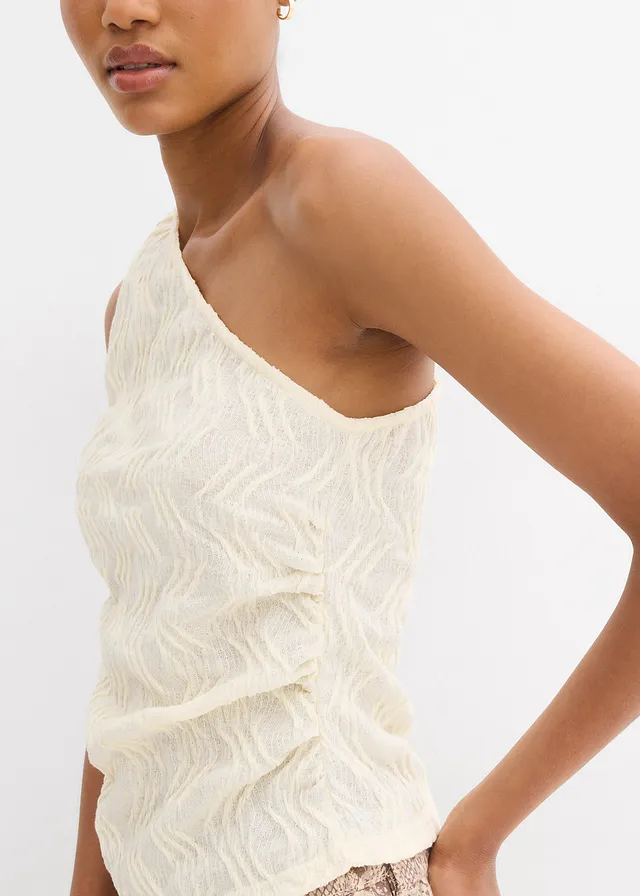 One shoulder top van gestructueerd materiaal • crèmewit • product-page.page-title-suffix