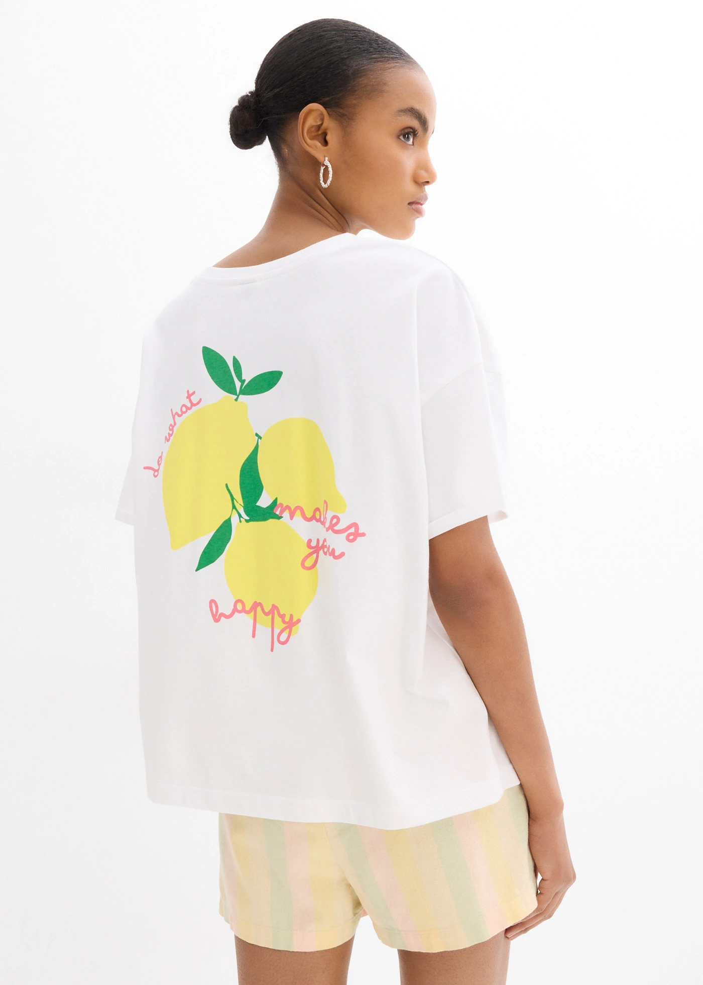 Oversize tričko z čisté organické bavlny • bílo-jemně žlutá s potiskem • bonprix obchod