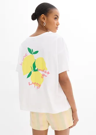 Oversize tričko z čisté organické bavlny • bílo-jemně žlutá s potiskem • bonprix obchod