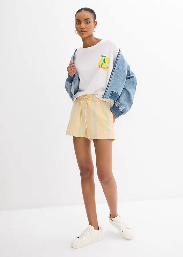 Oversized shirt van puur biologisch katoen • wit-soft geel met print • product-page.page-title-suffix