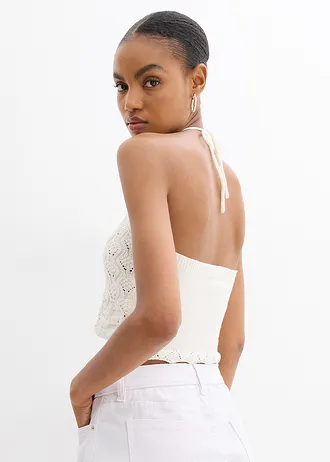 Gebreide neckholder top, Kleur: wolwit