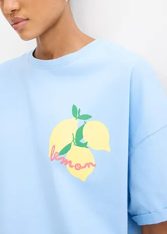 T-shirt oversize 100% coton • bleu clair-jaune pâle imprimé • Boutique bonprix
