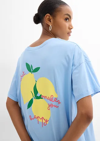T-shirt oversize z czystej bawełny organicznej • jasnoniebiesko-żółty kremowy z nadrukiem • sklep bonprix