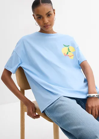 Oversized shirt van puur biologisch katoen • lichtblauw-soft geel met print • bonprix online shop
