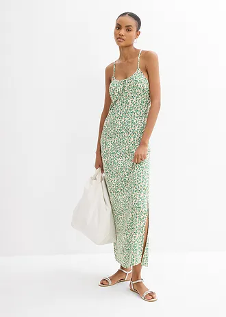 Šaty na ramínka, ze splývavé viskózy • břečťanově zeleno-krémově bílá • bonprix obchod