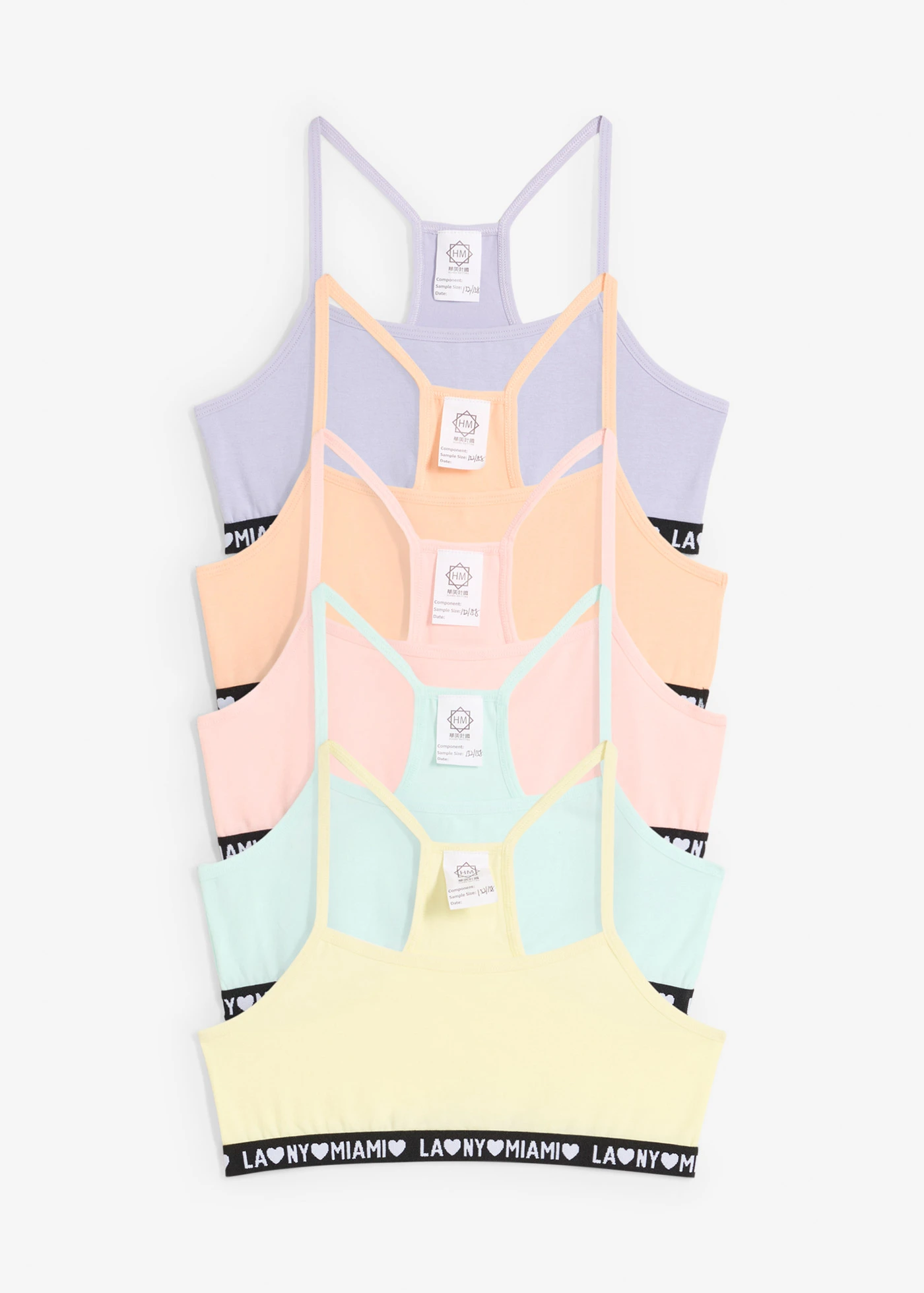 Podprsenkový top s měkkou organickou bavlnou (5 ks v balení) • citrónová + oranžová + růžová + pudrově fialová + pastelově mátová • bonprix obchod