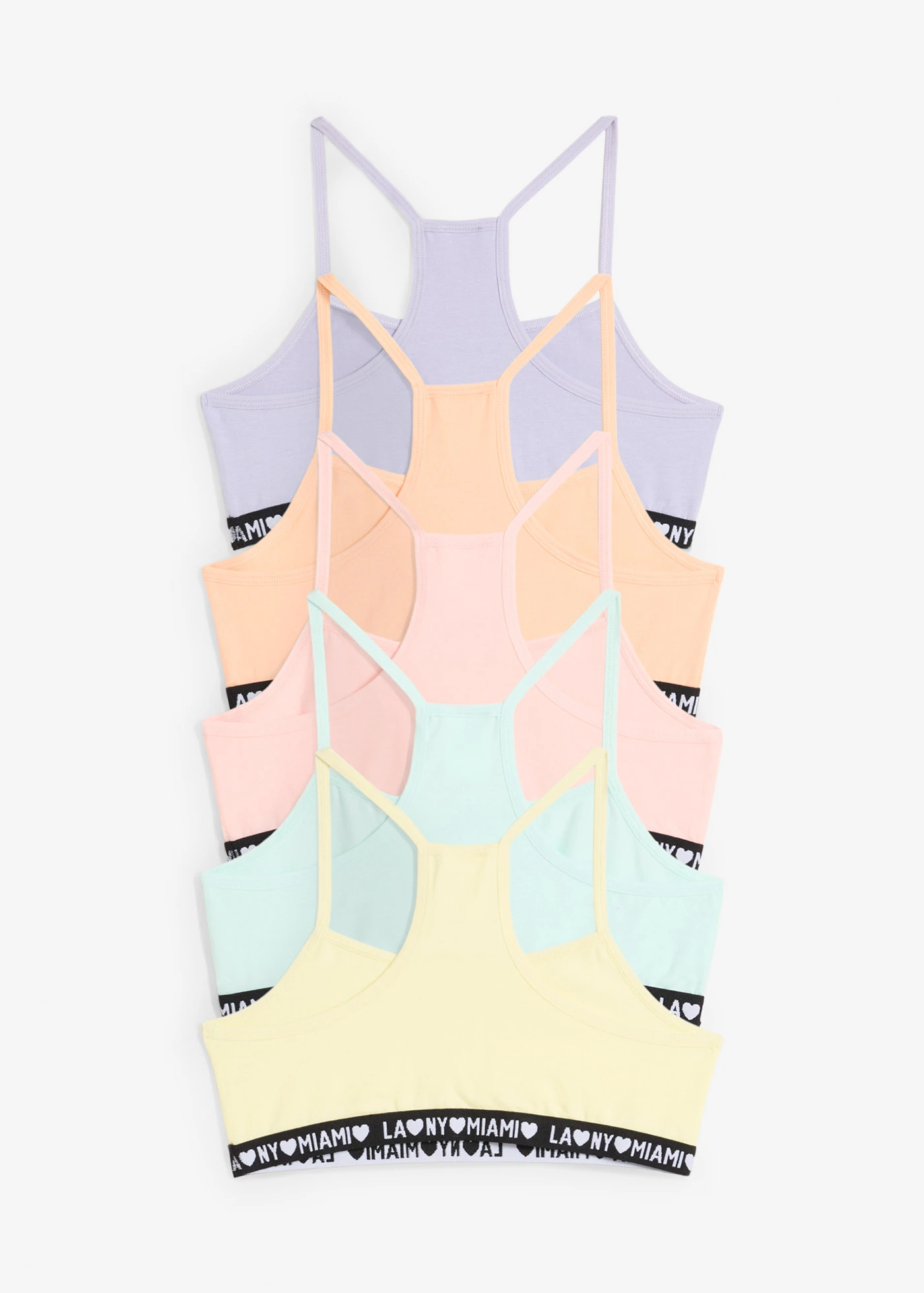 Podprsenkový top s měkkou organickou bavlnou (5 ks v balení) • citrónová + oranžová + růžová + pudrově fialová + pastelově mátová • bonprix obchod