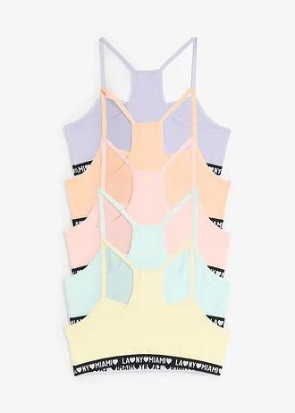 Podprsenkový top s měkkou organickou bavlnou (5 ks v balení) • citrónová + oranžová + růžová + pudrově fialová + pastelově mátová • bonprix obchod