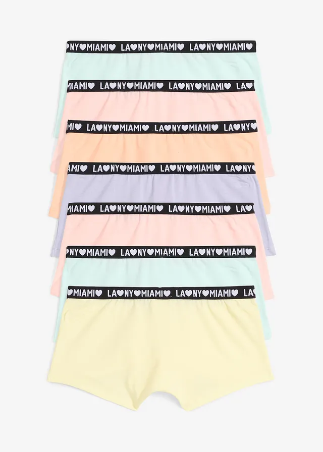 Boxershort met zacht biologisch katoen (set van 7), Kleur: citroen+oranje+paars poudre+roze+pastelmint