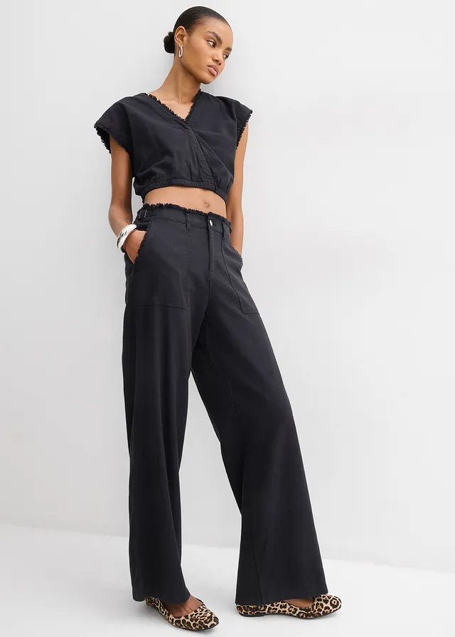 Top blouse raccourci, Couleur: noir