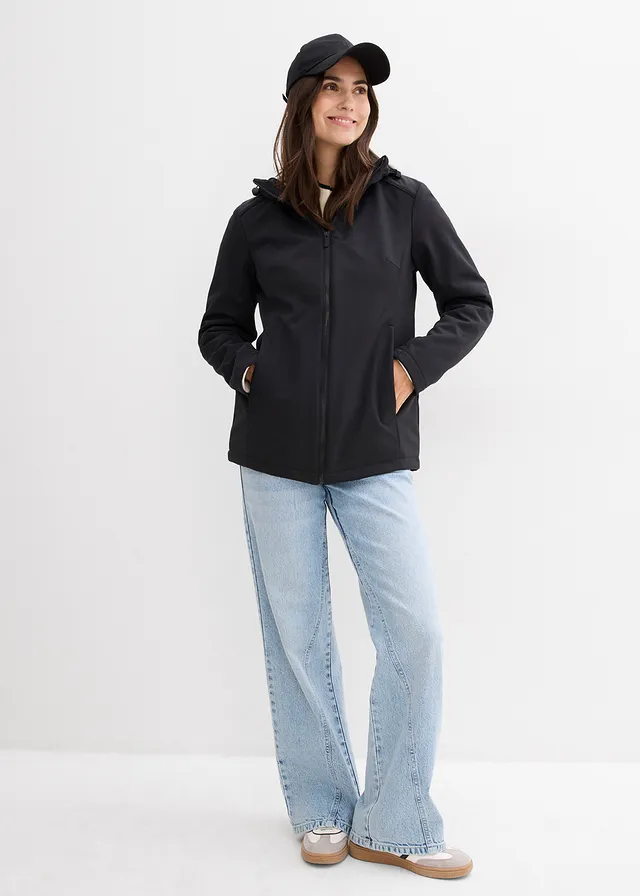 Geacă 6 în 1 de gravide/portbebe cu jachetă fleece detașabilă negru/ecru