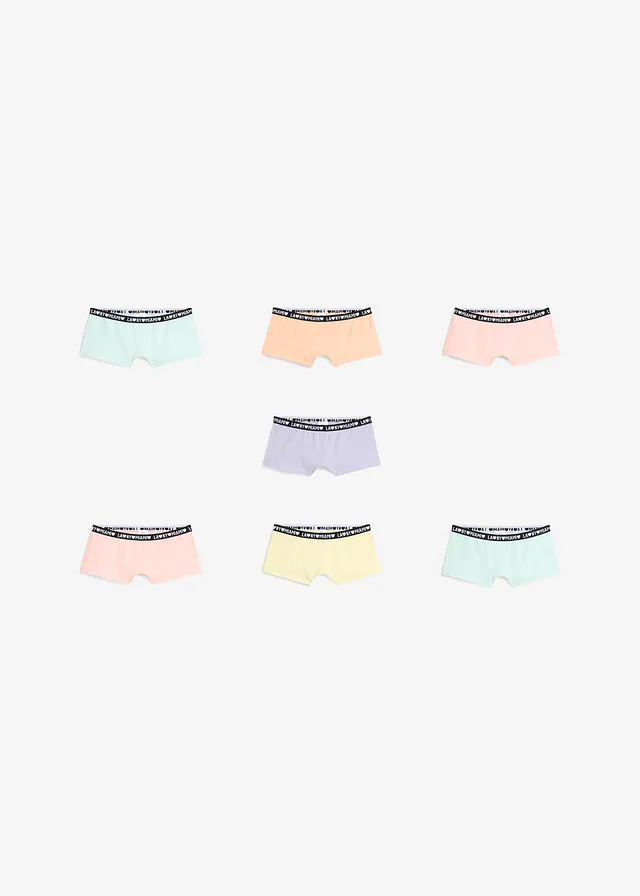 Boxershort met zacht biologisch katoen (set van 7), Kleur: citroen+oranje+paars poudre+roze+pastelmint