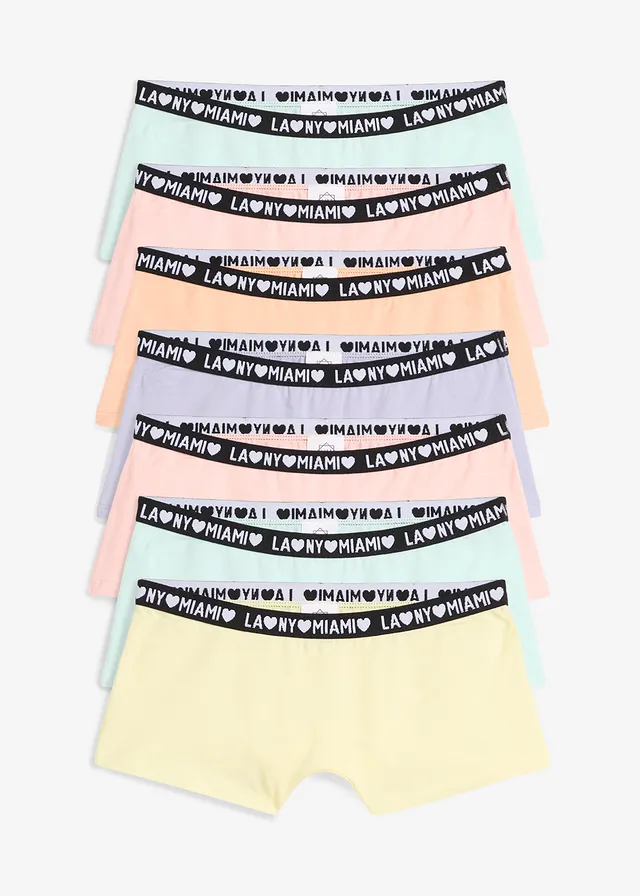 Boxershort met zacht biologisch katoen (set van 7), Kleur: citroen+oranje+paars poudre+roze+pastelmint