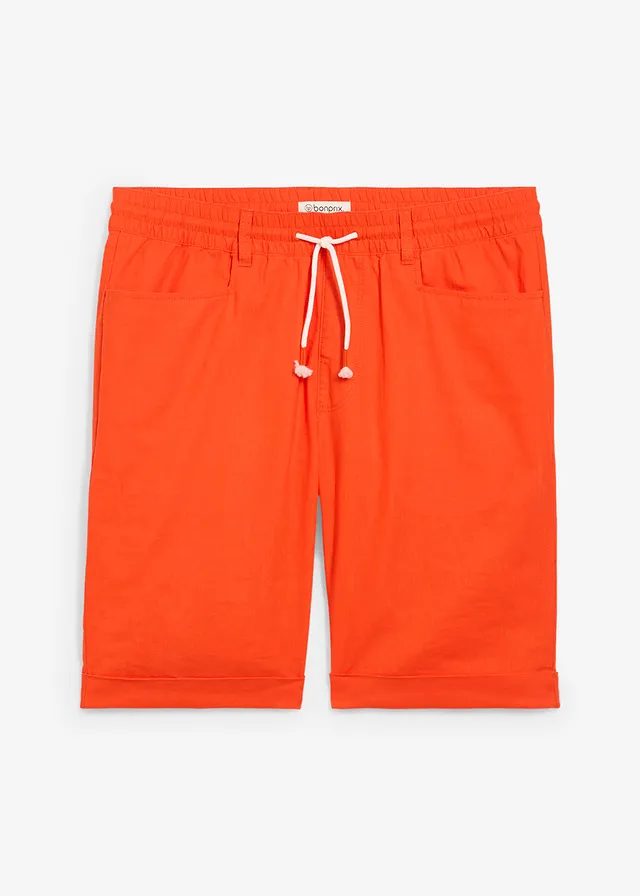 Bermuda à taille élastiquée en lin mélangé, regular, Couleur: orange