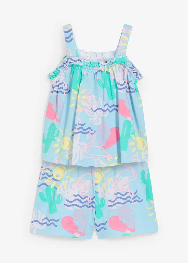 Top a krátké kalhoty (2dílná souprava) z čisté organické bavlny • světle modrá s potiskem • bonprix obchod