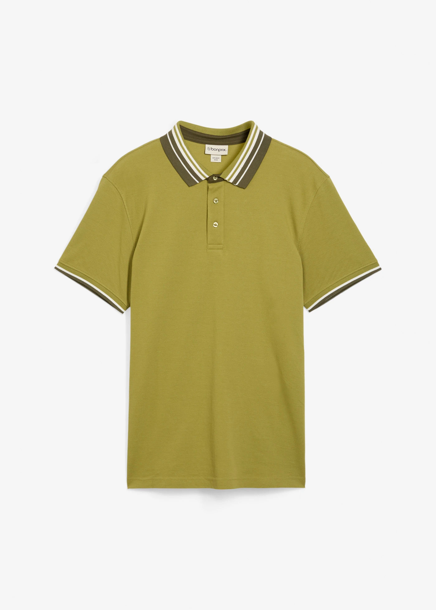 Polo en maille piquée 100% coton • olive doré-olive foncé-écru • Boutique bonprix