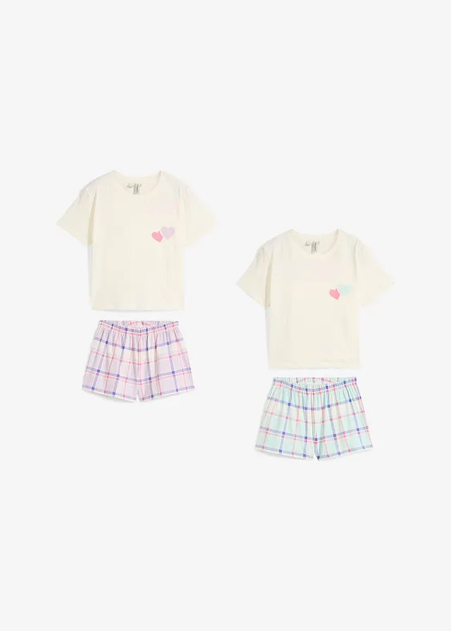 Lot de 2 pyjashorts 100% coton • mauve clair/écru + turquoise/écru carreaux • product-page.page-title-suffix
