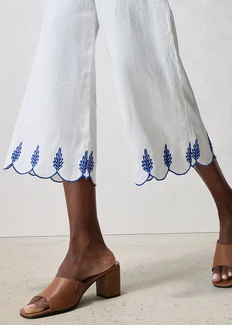 Fustă Culotte din in cu cordon (set/2 buc.) • alb • magazin bonprix