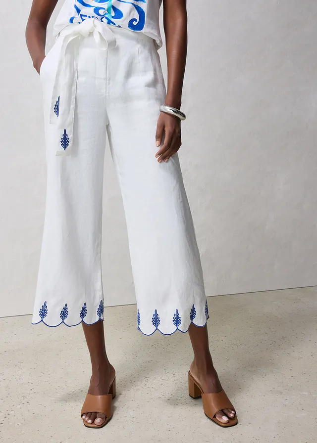Linnen culotte met riem (2-dlg. set), Kleur: wit